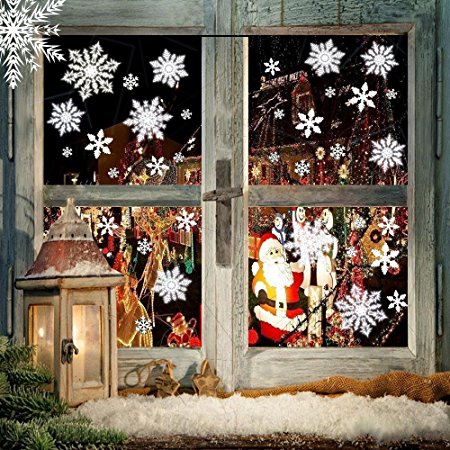 170 pcs White Snowflakes Window Clings Decal Stickers Christmas Winter Wonderland Decorations Ornaments Party Supplies (6 Sheets)
