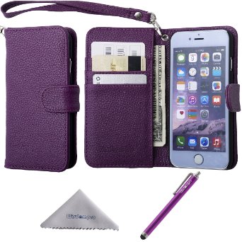 iPhone 6 Plus Case iPhone 6s Plus Wallet Case Wisdompro Premium PU Leather 2-in-1 Protective Folio Flip Case with Credit Card HolderSlots and Wrist Lanyard for Apple 55 iPhone 66s Plus Purple