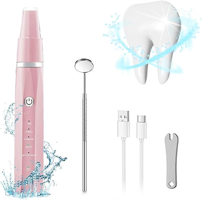 Teeth Cleaning kit with 5 Modes, Waterproof, Tartar, Tooth Coffee Stains, Smoked Teeth Dental Plaque Calculus Remover Dental Cleaning (Pink)