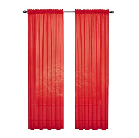 GoodGram 2 Pack: Ultra Luxurious High Thread Rod Pocket Sheer Voile Window Curtains Assorted Colors (Red)