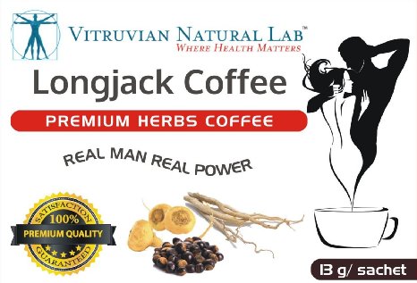Vitruvian Natural Lab - Premium Herbs LongJack Coffee - Boost Sexual Libido - Increase Testosterone - 8 Sachets Per Box - Tongkat Ali - Guarana - Maca