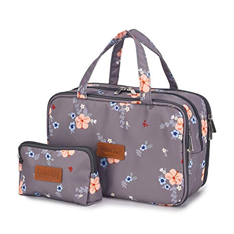 Travel Makeup Bag Toiletry Bags Large Cosmetic Cases for Women Girls Water-resistant (gray floral/makeup bag set)