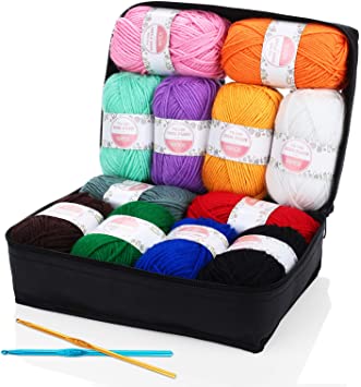 SOLEDI Acrylic Yarn 50g x 12 Skeins Bonbons Yarn for Variety Color Assortment, Crochet with 2 Heads Sizes of 3mm and 4mm