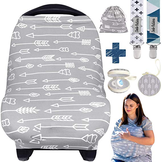 Dodo Baby Nursing Cover for Breastfeeding – Car seat Cover Nursing Scarf Breastfeeding Ups – Ultra-Soft and Breathable – Multipurpose Design – Includes Pacifier Clips, Case, Storage Bag
