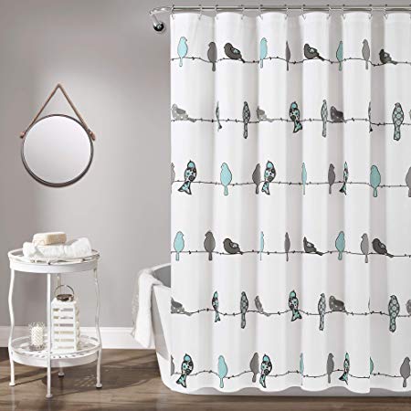 Lush Decor, Blue and Gray Rowley Shower Curtain-Floral Animal Bird Print Design for Bathroom, x 72