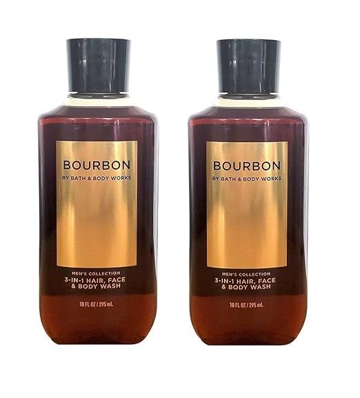 Bath and Body Works For Men Bourbon 3-in-1 Hair, Face & Body Wash - Value Pack lot of 2 - Full Size (Freshwater)