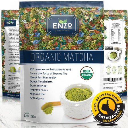 Matcha green tea powder USDA organic - 88 oz - 137x antioxidants than brewed green tea matcha - fat burner sugar free