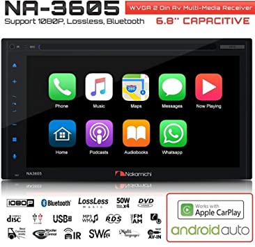 NAKAMICHI NA3605 Double-Din In-Dash 6.8" WVGA Display Apple Car Play & Andriod Auto Multimedia CD DVD USB MP3 Bluetooth Spotify & Pandora Car Stereo Receiver