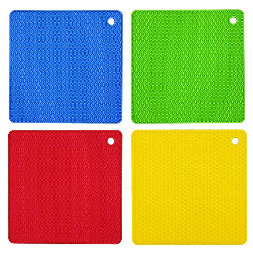 Evoio Silicone Pot Holders,Trivets,Hot Mitts,Heat Resistant Hot Pads, Non-slip Insulation Durable Flexible Trivet for Table Kitchen(Set of 4)