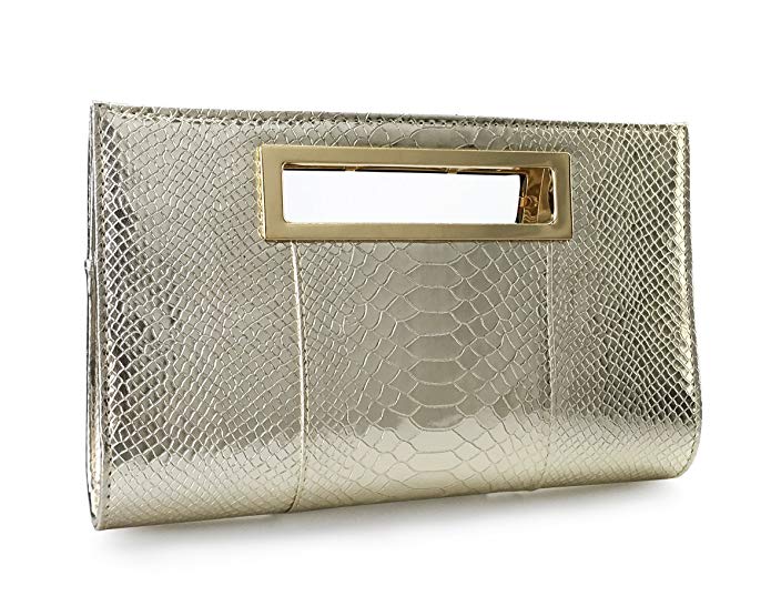 Hoxis Classic Crocodile Pattern Faux Patent Leather Metal Grip Cut it out Clutch with Shoulder Strap Womens Handbag