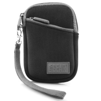 Compact Digital Camera Carrying Case with Neoprene Cushion , Belt Loop and Wrist Strap by USA GEAR - Works with Nikon Coolpix A100 , AW130 , 1 J5 and More Nikon Digital Cameras