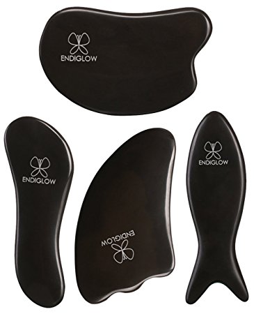 ENDIGLOW - 100% Hand Made Chinese Natural Stone Needle Gua Sha Massage Tool - Promotes Micro-circulation, Reduces Neck, Shoulder, Back, and Muscle Pain [Set of 4 ].