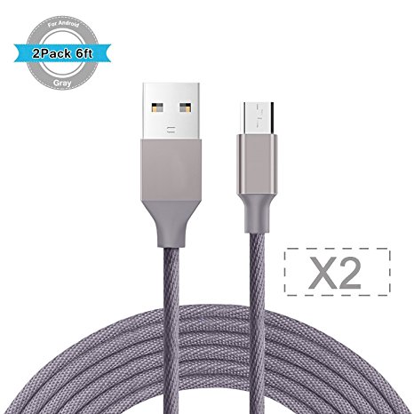 Micro USB Cable (Kabel Leader) Denim Braided (2 pack)High Speed 6ft Flat Micro USB 2.0 Sync and Charge Data Cable for Samsung Galaxy S7 S7 Edge Nexus LG HTC Android Smart Phones and More (Gray)