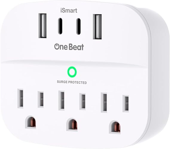 Multi Plug Outlet Splitter with USB, Surge Protector Outlet Extender with 3 Wall Outlets 4 USB Wall Charger(2 USB C), 490 Joules, ETL Listed, Small Outlet Adapter Plug Extender for Travel