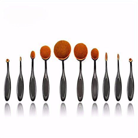 Makeup Brushes 10 PCs Oval Brush Set Contour Soft Toothbrush Shaped Design for Powder Cream Concealer