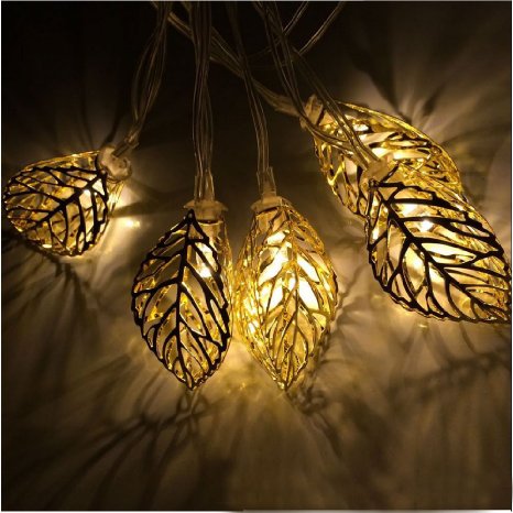 JOJOO 12 LED 12ft/ 3.7m Tree Leaf Solar String Lights Metal Ornament Lights for Garden, Wedding, Party, Outdoor and Christmas, Amber LT006