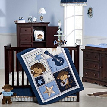 Carter's 4 Piece Crib Bedding Set, Monkey Rockstar (Discontinued by Manufacturer)