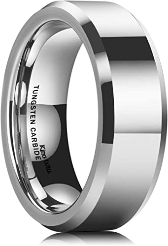 King Will Basic Men's 4mm/5mm/6mm/7mm/8mm Tungsten Carbide Ring Polished Plain Comfort Fit Wedding Engagement Band