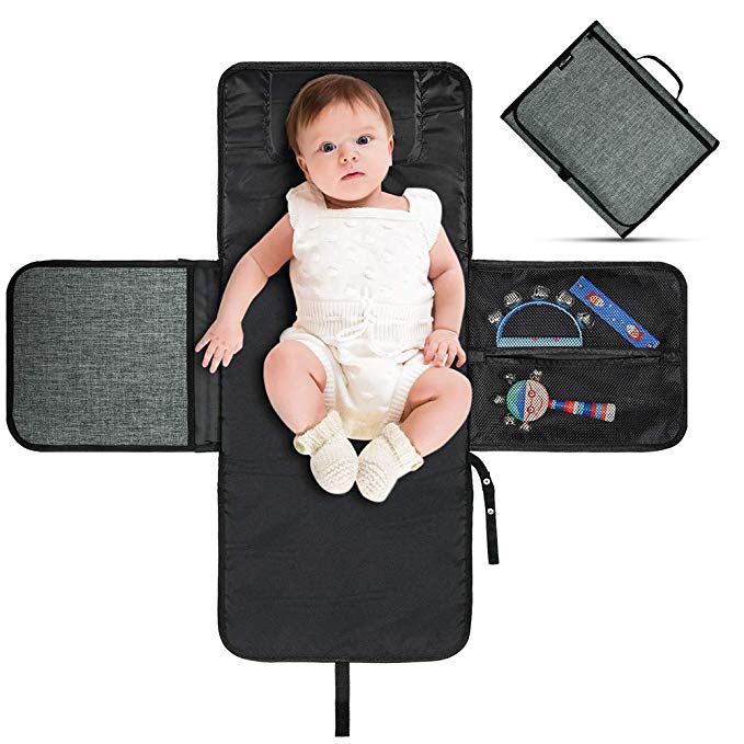 VOLADOR Baby Portable Changing Pad, Waterproof & Foldable Changing Mat with Head Cushion, Travel Home Change Mat Organizer Bag for Toddlers Infants and Newborns-Long Size with 80cm/31.5in