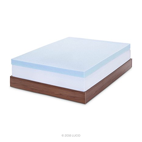 LUCID 4 Inch Gel Memory Foam Mattress Topper - Ventilated for Optimum Temperature -Twin