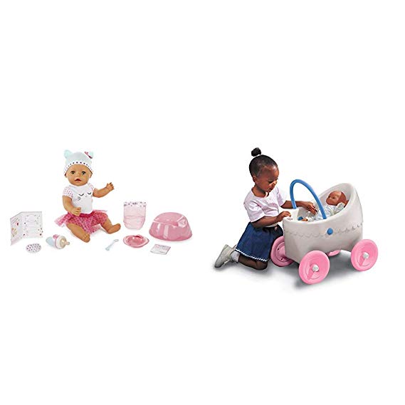 BABY born Interactive Doll (Green Eyes) and Little Tikes Classic Doll Buggy - Bundle