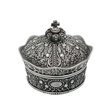 Naimo New Vintage Crown Design Jewelry Box Decorated with Rose Sculpture Creative Gift Present (Small Crown)