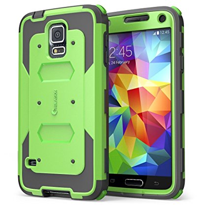 Galaxy S5 Case, i-Blason Armorbox Dual Layer Hybrid Full-body Protective Case with Front Cover and Built-in Screen Protector / Impact Resistant Bumpers (Green)