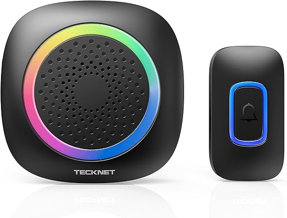 TECKNET Wireless Doorbell, Portable Doorbell with RGB Light, Battery Powered IP66 Waterproof Cordless Door Chime Kit, 1300 ft Wireless Range, 60 Chimes & 5 Level Volume, Using Time up to 4.5 Years