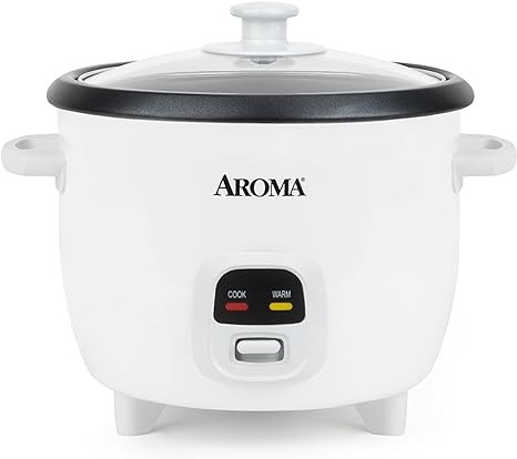 AROMA® Rice Cooker, 3-Cup (Uncooked) / 6-Cup (Cooked), Small Rice Cooker, Oatmeal Cooker, Soup Maker, Auto Keep Warm, 1.5 Qt, White, ARC-393NG