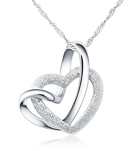 Forfamilyltd Sterling Silver A Lifetime Loving You Interlocking Heart Necklace W/Card - 45cm, 50cm