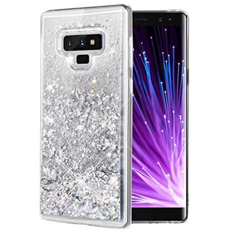 Caka Galaxy Note 9 Case, Galaxy Note 9 Glitter Case [Liquid Series] Sparkle Fashion Bling Luxury Flowing Liquid Floating Glitter Soft TPU Clear Case for Samsung Galaxy Note 9 - (Silver)