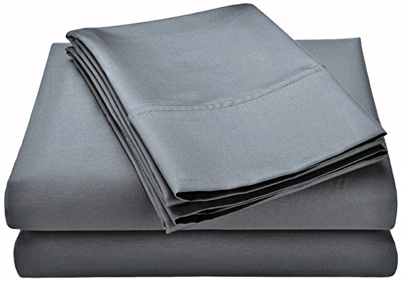 100% Egyptian Cotton Queen Sheet Set 1000 Thread Count 4 Piece Sheet Set- Color Stone Grey - Fits Mattress Upto 18'' Deep Pocket by Mayfair Linen