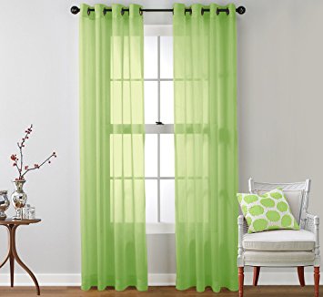 HLC.ME 2 Piece Sheer Window Curtain Grommet Panels (Lime Green) - 84" Inch Long