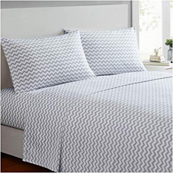 Mellanni Bed Sheet Set - Brushed Microfiber 1800 Bedding - Wrinkle, Fade, Stain Resistant - 3 Piece (Twin XL, Chevron Gray)