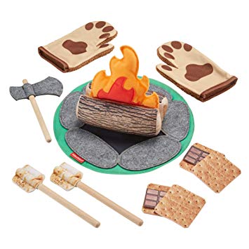 Fisher-Price S'More Fun Campfire - 18-Piece Pretend Camping Play Set with Real Wood for Preschoolers Ages 3 Years & Up