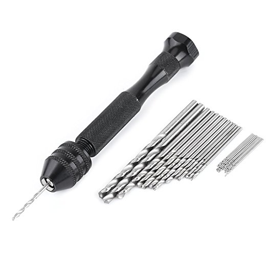 1 pc black hand drill with 25 pc set of drill bits, chuck range 0.3 – 3.6 mm