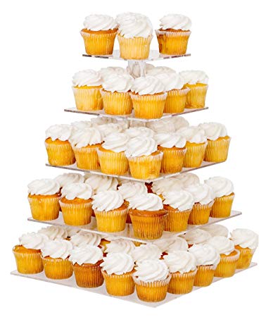 Jusalpha® 5 Tier Wedding Event Square Acrylic Cupcake Stand-Cupcake Tower-Cake Stand-Dessert Display (5S)
