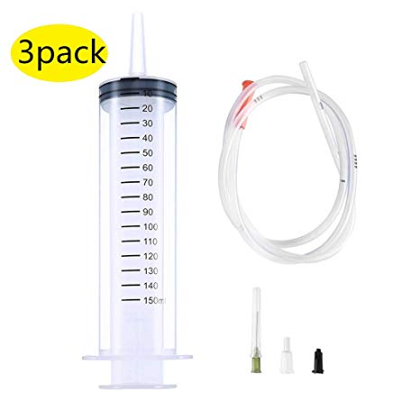 3 Pack 150ml Syringes with 31.5in Tubing, Large Plastic Garden Indutrial Syringe, Great for Scientific Labs, Measuring, Watering, Refilling, Filtration Multiple Uses