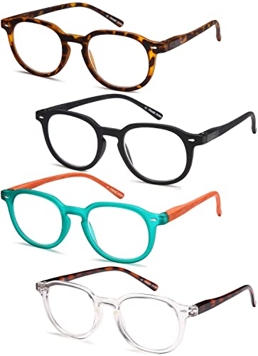 Gamma Ray Reading Glasses - 4 Pairs Spring Hinge Round Mens and Womens Readers