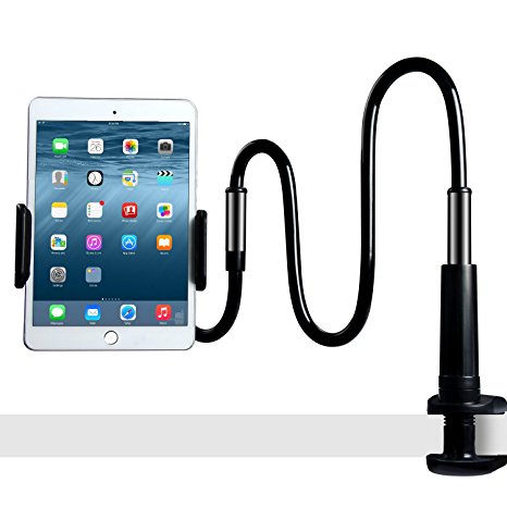 Licheers Lazy Gooseneck Tablet Stand Holder, Flexible Phone Mount 360 Adjustable Tablet Desktop Bracket Mount with 47.25 Inch Long Arm for iPad, iPhone, Samsung Galaxy, Amazon Kindle and More (Black)