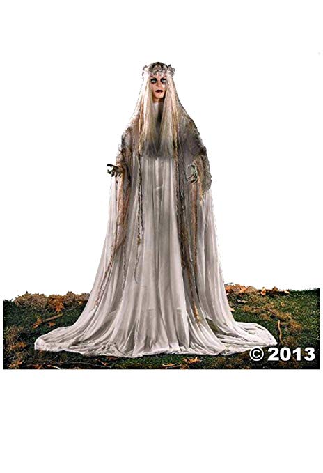 Lifesize Haunting Bewitching Beauty Gruesome Standing Ghost Girl Bride With Flashing Red Eyes Sppoky Scary Halloween Prop Decor by KNL Store
