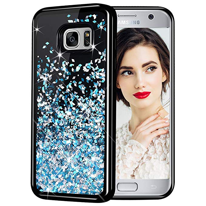 Galaxy S7 Case, Caka Galaxy S7 Glitter Case [Starry Night Series] Luxury Fashion Bling Flowing Liquid Floating Sparkle Glitter Girly Soft TPU Case for Samsung Galaxy S7 - (Blue)