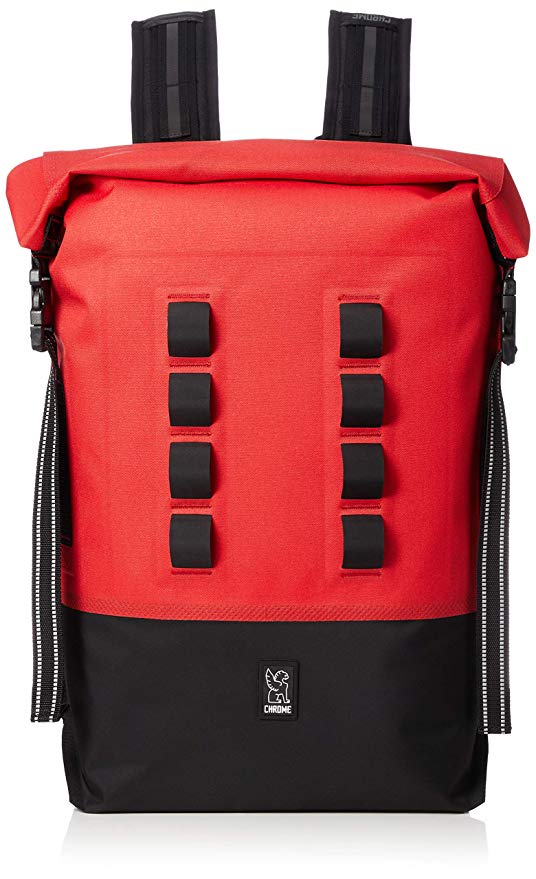 Chrome Industries Urban Ex Rolltop Backpack - Waterproof Messenger Bag with Reflective MOLLE Webbing | 28L - Red/Black