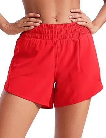 CRZ YOGA Womens Mid Waisted Running Shorts Liner - 5'' Quick Dry Athletic Sport Workout Track Shorts Zip Pocket