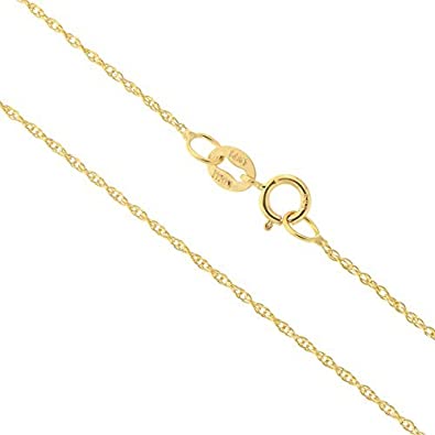 14k Yellow, White or Rose Gold Italian 0.90 Millimeters Very Thin Delicate Rope Chain Necklace