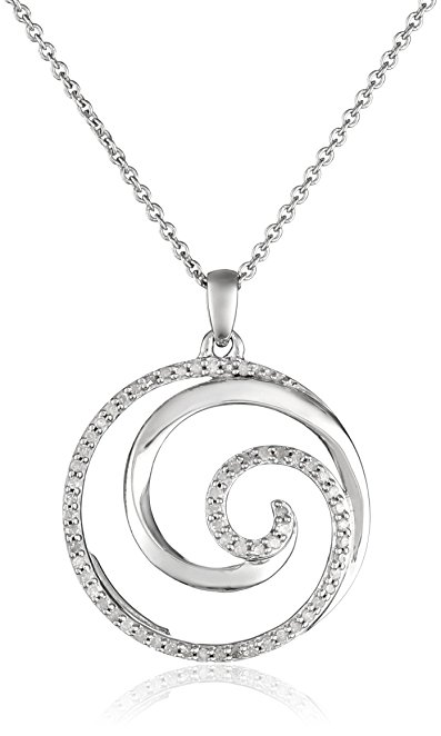 Sterling Silver Diamond Wave Pendant Necklace (1/4 cttw), 18"
