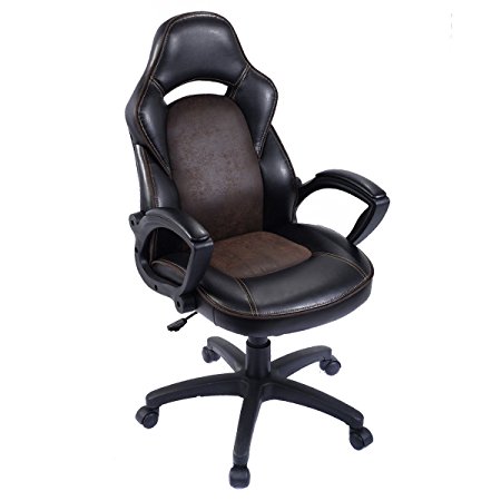 Giantex High Back Race Car Style Bucket Seat Office Desk Chair Gaming Chair Brown