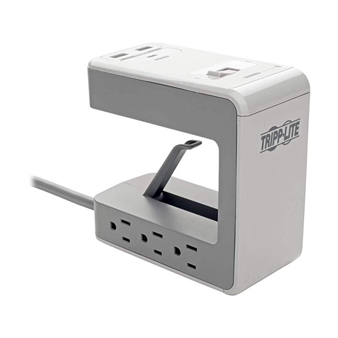 Tripp Lite 6 Outlet Desk Clamp Surge Protector Power Strip, USB Charging Ports USB-A & USB-C, 8 ft. Cord, 1080 Joules, Light Gray, Lifetime Limited Warranty & $50, 000 Insurance (TLP648USBC)