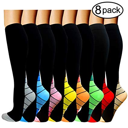 ACTINPUT 8 Pack Compression Socks for Women & Men - Best for Medical,Nursing,Hiking,Travel & Flight Socks