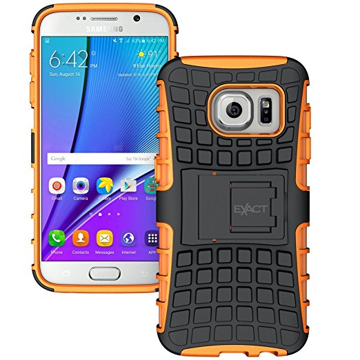 Galaxy S7 Edge Case - Exact [TANK Series] - Shock Proof Tough Rugged Dual-Layer Case with Built-in Kickstand for Samsung Galaxy S7 Edge (2016) Black/Orange